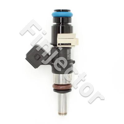 EV14 injector, 12 Ohm, 485cc, E 26°, Jetronic (EV1), O-O 49 mm, Mid, Short 14 mm Top Adapter with Filter, Long Spray End (Bosch 0280158211-MX)
