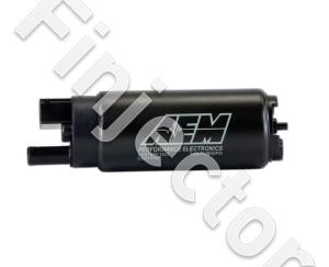 AEM Polttoainepumppu 340 l/h, vain Bensiinille, ei E85, sisältää pumpun, suodattimen, sähköliittimen, asennustarvikkeet ja ohjeet. (AEM 50-1000)