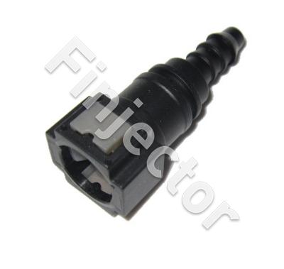 Female quick connector of 7.9 mm tube, straight. Output for 8 mm polyamide tube or hose.