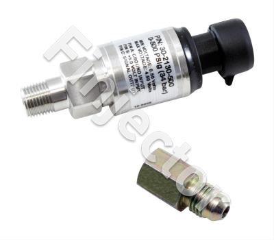 500 PSIg Stainless Sensor Kit. Stainless Steel Sensor Body. 1/8" NPT Male Thread. Includes:: 500 PSIg Stainless Sensor, Connector, Pins & 1/8" NPT to -4 Adapter