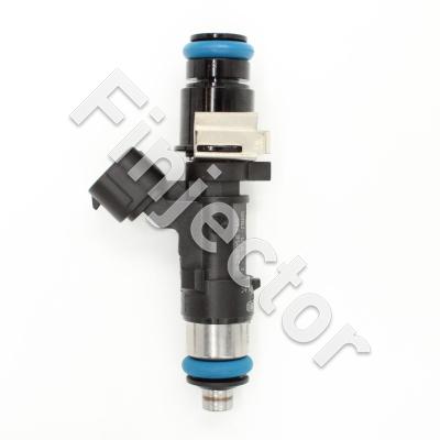 EV14 injector, 12 Ohm, 714 cc, C 55°, Nippon Denso (ND, Sumitomo), O-O 61 mm, Long, 14 mm Short Top Adapter with Filter (Bosch 0280158235-L14)