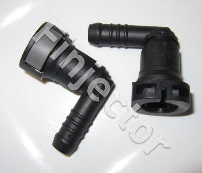 Quick connector 90° for 9.5 mm (3/8") pipe. Hose diam. 9.5/10 mm