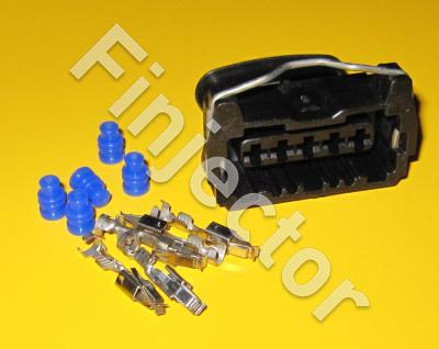 5 pole Bosch Jetronic connector KIT with 0.2-0.6 mm2 terminals and wire seals.