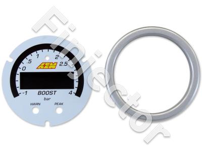 X-Series Boost Pressure Gauge -30~60psi / -1~4bar  Accessory Kit. Silver Bezel & White Faceplate (30-030