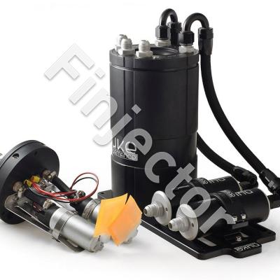 Fuel Surge Tank kit for dual internal Walbro GSS 341 / GST 450. Billet Mounting Plate