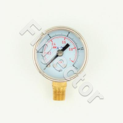 Fuel pressure gauge 0-15 psi (0-1.05 Bar) 1/8 NPTF thread, Fluid