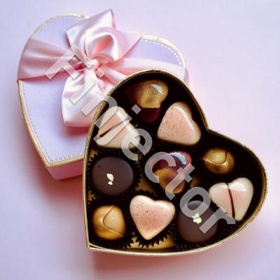 Anna's Chocolate Factory Heart Candy Box with 10 handmade candy. 5 different flavors: Milk Chocolate Salted Caramel, Bellini (Peach Champagne), Rose Caramel, Cherry Cheesecake and Dark Chocolate Orange Ganache.