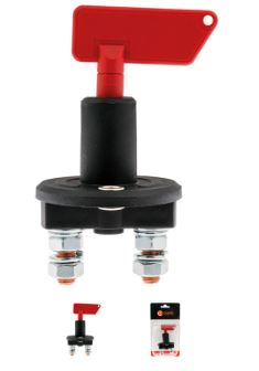 PÄÄKATKAISIN MUOVI PIENI. 12V 200A - 24V 100A, max. 500A (5s), muovia, irrotettava avain, M8 pultit