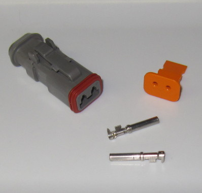 Deutsch DT 2 pole long connector set, 0.75-2 mm2 crimpable pins