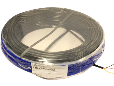AJMMY cable 3X0.75 mm2, black shield, Ø6m, red, black, yellow, full reel is 100 m (02314041)