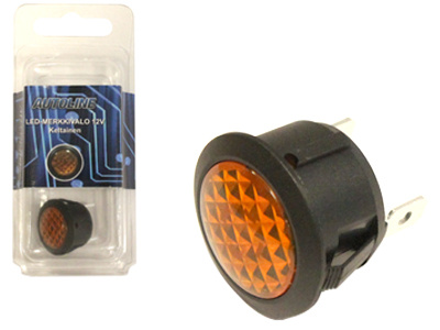 LED merkkivalo keltainen 12V. 20mm reikään. 4.7 mm laattaliittimet.(1569-30227)