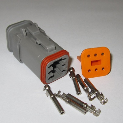 Deutsch DT 6 pole connector set, 0.75-2 mm2 crimpable pins