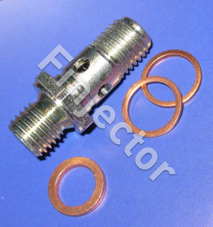 Non return valve for fuel pumps. M12X1.5 / M12X1.5 for 12 mm banjo. Incl. copper seals.