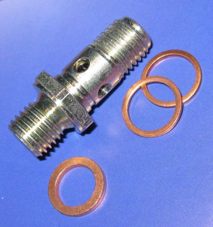 Takaiskuventtiili M12X1.5/ 12 mm banjoliittimelle mm. ...044 pumppuun. Sopiva hattumutteri: CAPNUT-M12. Mukana tiivisteet.