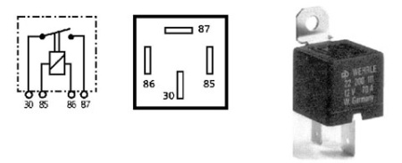 Power relay 12V 70A, with fastening piece,  6.3 mm + 9.5 mm