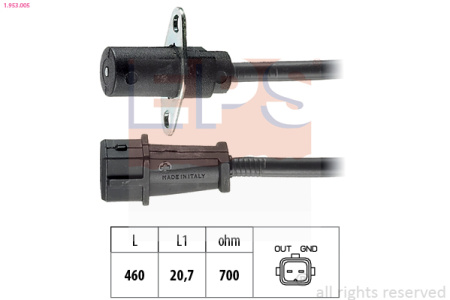 Induktiivinen pyörintänopeusanturi (VR). Tapin pituus 20.7 mm, 700 Ohm. (1.953.005)