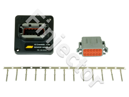 The 6 Channel CAN Sensor Module converts two analog temp channels, two analog pressure channels, a tach inp (AEM 30-2226)