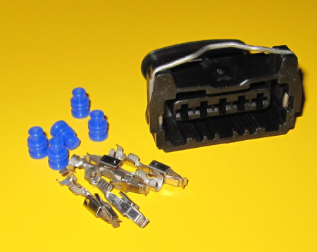 5 pole Bosch Jetronic connector KIT with 0.2-0.6 mm2 terminals and wire seals.