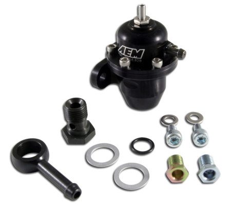 Adjustable Fuel Pressure Regulator. Black. Acura & Honda Inline Flange with 90 Degree Return Line Fitting