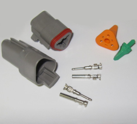 Deutsch DT 3 pole connector pair, 0.75-2 mm2, crimpable pins
