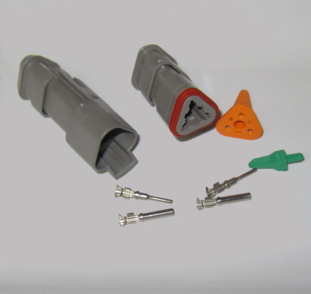 Deutsch DT 3 pole long connector pair, 0.75-2 mm2 crimpable pins