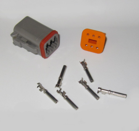 Deutsch DT 6 pole connector set, 0.75-2 mm2 crimpable pins