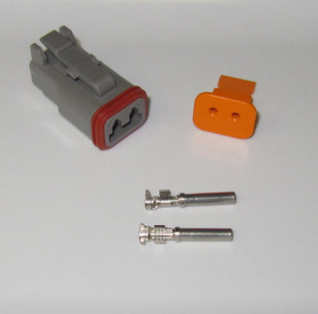 Deutsch DT 2 pole connector set, 0.75-2 mm2 crimpable pins