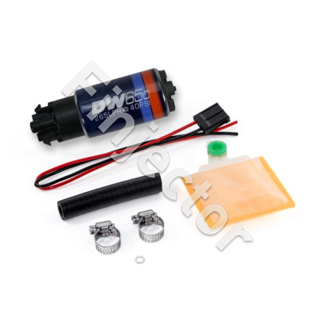 DW65C series, 265lph compact fuel pump w/ mounting clips w/ Universal Install Kit.