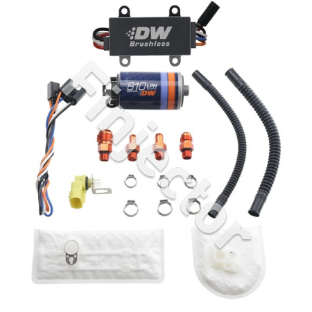 DW810 Brushless Series, 810lph in-tank brushless fuel pump w/ 9-1002 install kit + dual speed controller