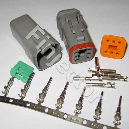 Deutsch DT 6 pole connector pair, 0.75-2 mm2, crimpable pins