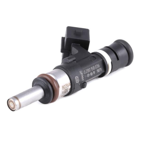 EV14-Suutin, 12 Ohm, 276cc, E15°, Gamma 10°, Jetronic (EV1), O-O 49 mm, Keskipitkä, Pitkä suutinkärki (Bosch 0280158036)