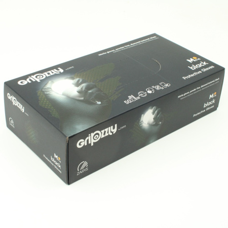 Safety glove Gripzzly, size M, Nitrile, black, thicker than traditional, diamond pattern. 25pr/pk (06SO6548)