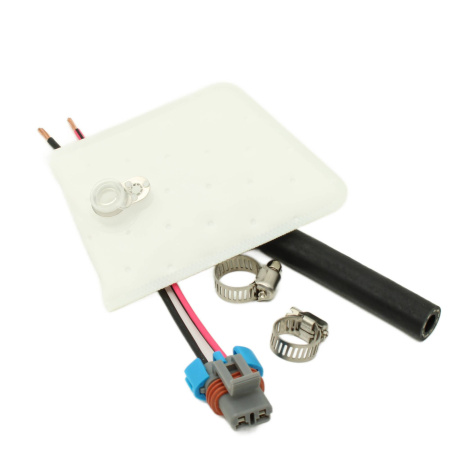 Universal installation kit for high power Walbro intank fuel pumps, includes filter, connector for example F90000267 pump, 12 cm of hose and two 8 mm hoseclamps (400-0085)