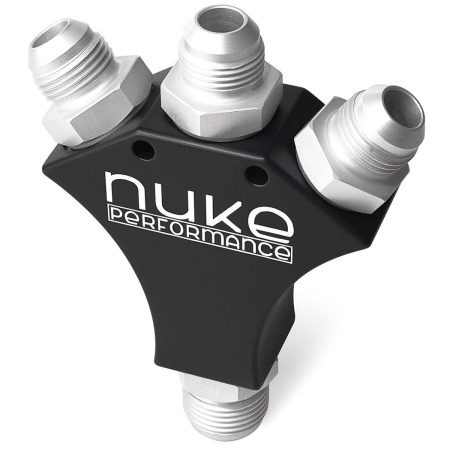 X-block with 3x AN8 and 1x AN10 male fittings (NUKE 400-01-202)