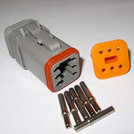 Deutsch DT 6 pole connector set 0.5 - 1 mm2, female terminals