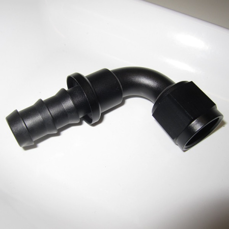 AN10-liitin push-on 90° kulmalla, 5/8" (16mm) letkulle (GBF0209-9010)