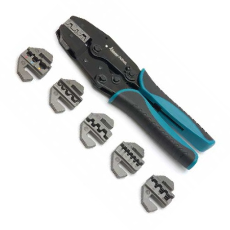 Pliers with ratchet, 6 pairs of changeable tips, 0.5 - 16 mm²