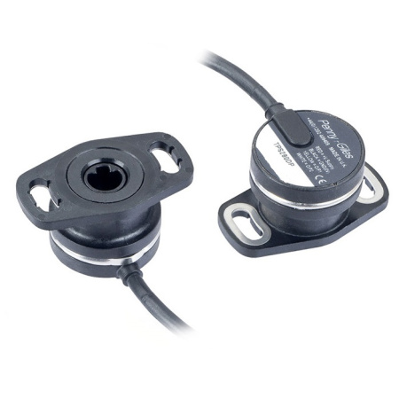Throttle potentiometer, 90°, Hall, analog output 0.5-4.5 V, 2 chanel, CW+ACW, 8 mm D shaft, 32 mm, cable 0.2 m, -40 - +140°C. Genuine Penny+Giles product (TPS280DP)