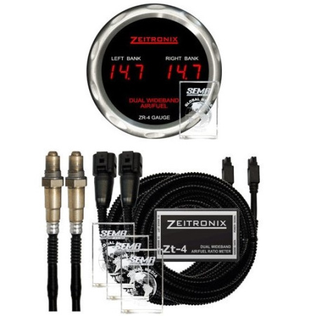 Dual AFR gauge with controller unit, Red digits, Silver bezel